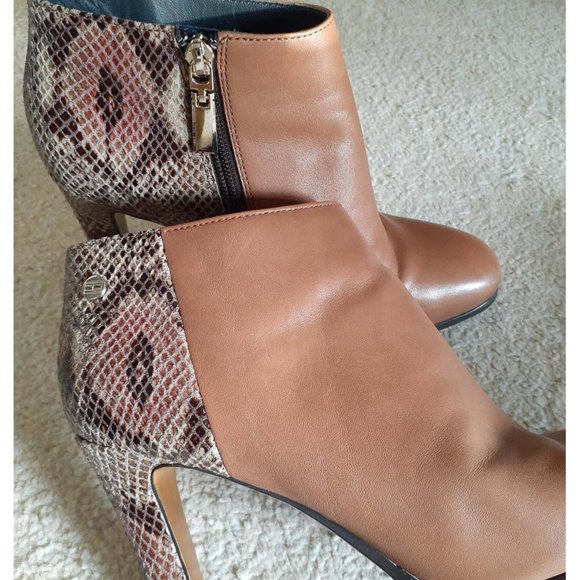EUC Tommy Hilfiger Brown Leather - Snakeskin Heeled Bootie, 38 - Picture 2 of 7